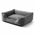 Premium orthopedic memory foam pet bed in charcoal gray with raised bolster edges