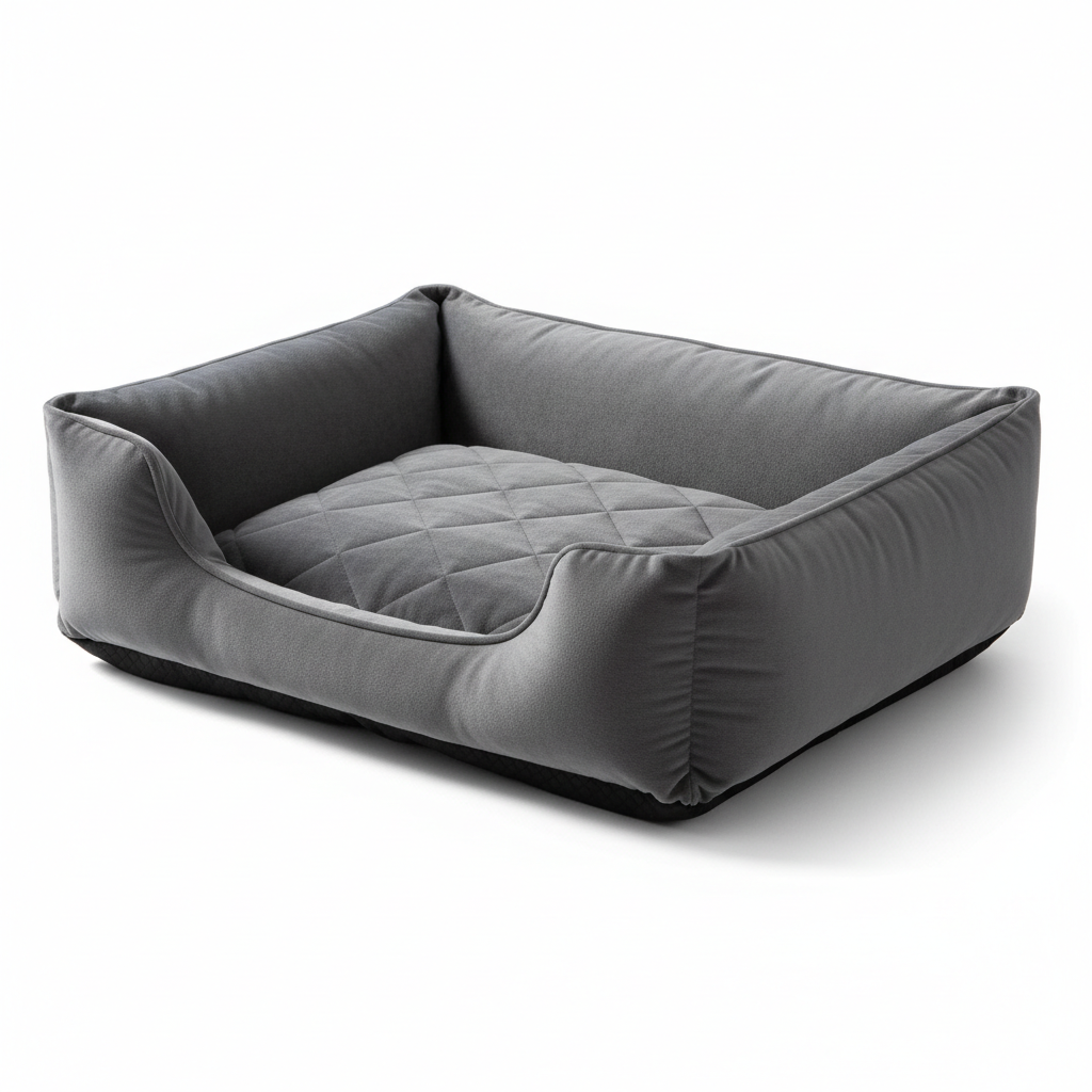 Premium orthopedic memory foam pet bed in charcoal gray with raised bolster edges